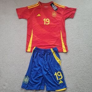 Adidas Spain Euro 2024 Lamine Yamal #19 Home Soccer Jersey Set Men Size 28